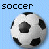 Four soccer ball icons arranged in a on light blue background with pixelated text labels above and below each icon