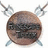 A circular brown icon with a dark textured center surrounded by four crossed silver swords on a white background, with red text below and to the right.