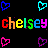 Pixelated graphic with four heart shapes surrounding a rainbow-colored name text on black background.