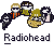 A 4x3 contact sheet of pixel art Radiohead buddy icons showing various animated frames with stick-figure characters in green, black, and white colors against a gray background.