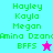 Pixelated green text lists names on colored backgrounds with a star symbol, showing animation change between frames.