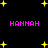 Black background with yellow star shapes and pink text reading HANNAH in four locations.