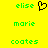 Yellow background with green pixelated text 'elise', 'marie', and 'coates' in three , each containing two identical copies of the name; top-left text has a black heart symbol next to it