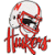 Pixelated static icon of a red and white football helmet with visible text below it, rendered in low-resolution 256x256 pixels on transparent background.