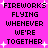 Pixelated text on bright pink background with white sparkles, repeating 'FIREWORKS FLYING WHENEVER WE'RE TOGETHER' in two