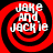 Four identical red and black spiral patterns with white text reading "JAKE AND JACKIE" arranged in a