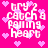Pixelated pink background with white text 'try 2 catch a falling heart' and scattered light purple hearts, animated as four identical arranged in a