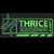 Static pixelated icon featuring green text "THRIE" inside a rectangular frame with abstract shapes on the left, set against dark background.