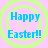 Four identical display 'Happy Easter!!' text in blue over a pink background with green concentric circles