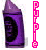 Two side-by-side animated frames of a purple crayon icon with vertical text, showing color variation in the text between pink and purple.