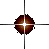 Two pixelated circular icons with radial gradient from dark brown to light orange, each featuring a bright white crosshair center on gray background.