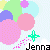 Pixelated icon with pastel circles and stars, displaying 'Jenna' text in black or yellow across four quadrants on a light blue background.