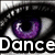 A pixelated image with a purple background, eye graphic, and text elements including 'Dance', '+ Me', and 'forever' over two purple hearts.