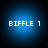 Four identical blue circular icons with white text 'B!FFLE 1' centered on each, arranged in a on a black background