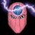 Pixelated character with light skin and blue eyes, wearing a helmet with silver horns and a central gem, against dark background.