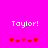 Bright pink background with white text 'Taylor!' above two of red and pink heart icons