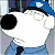 A 3x2 contact sheet of six animated frames showing a cartoon police officer character with white fur, blue uniform, and black nose in various poses against a gray background.