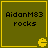 Four identical green square with yellow borders each display "AidanM83 rocks" text and a yellow Pac-Man icon in the bottom-right corner