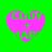 Four pink heart-shaped icons with green text 'CODY + MARY' on a bright green background, arranged in a