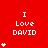 Red background with white text 'I Love DAVID' and varying numbers of white heart symbols arranged in a pattern