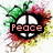 six pixelated icons featuring a peace symbol surrounded by green leaves and red-yellow splatters, with text overlays changing across frames