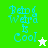 Pixelated text 'Being Weird Is Cool' in cyan on green and white backgrounds with star symbols.