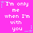 Pixelated text on a bright pink background with small star and dot decorations, repeating the phrase "I'm only me when I'm with you" in white and light blue.