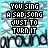 identical pixelated text with cyan background and black lettering reading "YOU SING A SAD SONG JUST TO TURN IT"