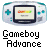 Pixelated image of a white Gameboy Advance with teal buttons and screen border, displaying a color gradient bar on its screen, with 'Gameboy Advance' text below.