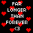 Pixelated red hearts float over white text reading 'FAR LONGER THAN FOREVER <3' on a black background.