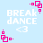 Light blue background with repeated white text 'BREAK DANCE <3' and pink square pixel art elements arranged in a pattern