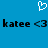 Blue background with white pixelated heart icon above black text reading 'katee <3 katee <3' in two identical horizontal segments.