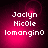 Pixelated text 'Jaclyn Nicole lomangino' on a pink-to-black gradient background with subtle light effects.