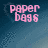 Pixelated pink text on blue gradient background with faint heart outline, displaying "paper bags" and "and plastic hearts" across four quadrants.