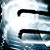 Pixelated abstract composition with two black curved shapes against a light blue and white gradient background.