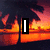 A four- shows a fiery sunset with palm trees, where text sequentially appears: 'I', then 'Love', then 'Marco' over the same background