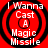 Red circular target with black rings and white text reading "I Wanna Cast A Magic Missile" arranged in a of four identical icons