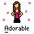 Pixel art of a woman with brown hair and pink accessories, wearing a pink top and black skirt, standing with hands on hips against white background with pink-and-black X symbols.