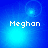 Blue background with four showing the name 'Meghan' in white pixelated text and varying light effects