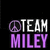 Pixelated icon with 'TEAM MILEY' text and peace symbol on black background, featuring purple and white colors.