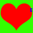 Two red heart shapes on a bright green background with blue 'E' letters at the right edge of each heart.