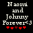 Pixelated text reads "Naomi and Johnny Forever" with red heart symbols below, displayed in two side-by-side frames showing animation changes in heart positions.