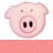Two identical pink pig head icons displayed side-by-side on a white background with a coral-colored text bar at the bottom containing "oink".