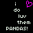 Pixelated text reads 'i do luv them PANDAS!' with a pink heart symbol replacing the 'o' in 'do' on the left side of the image.