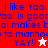 Pixelated text in blue on red and white backgrounds with a star symbol, displaying 'I like Yooi' repeated phrases.