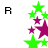 Animated sequence of green and purple stars with evolving text phrases about rap, etch-a-sketch, and art on a white background.