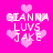 Pixelated pink background with white text 'GIANNALUVS JAKE' and light pink hearts in four repeated sections.