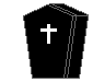 Pixel art animation of a character emerging from a coffin with a white cross, showing sequential pose changes in a