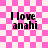 Pink and white checkered background with four identical text blocks reading "I love anahi" in black pixelated font, each block positioned at a corner of the