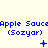 Blue pixelated text "Apple Sauce (Sozyar)" repeated three times with varying symbols beneath each instance on a light background.